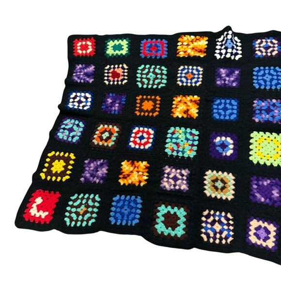 Granny Square Afghan Blanket Colorful Hippie Gypsy Couch Throw 66 x 46" - Picture 6 of 7